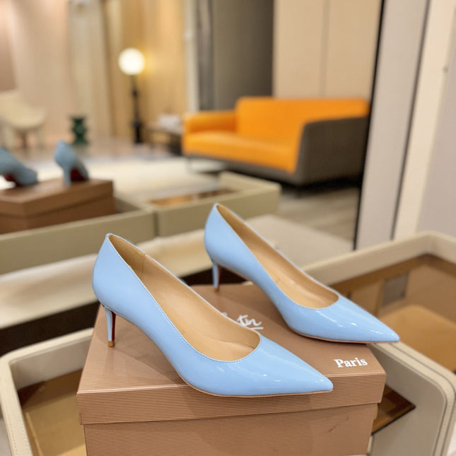 CHRISTIAN LOUBOUTIN 26S POINTED-TOE PUMPS 65 MM IN LIGHT BLUE PATENT CALFSKIN