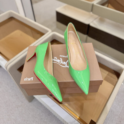 CHRISTIAN LOUBOUTIN 26S POINTED-TOE PUMPS 65 MM IN GREEN PATENT CALFSKIN