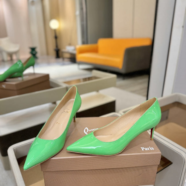 CHRISTIAN LOUBOUTIN 26S POINTED-TOE PUMPS 65 MM IN GREEN PATENT CALFSKIN