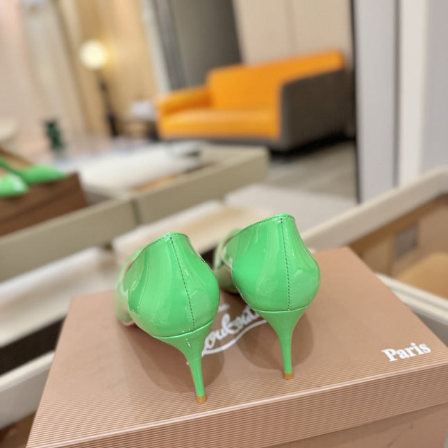 CHRISTIAN LOUBOUTIN 26S POINTED-TOE PUMPS 65 MM IN GREEN PATENT CALFSKIN