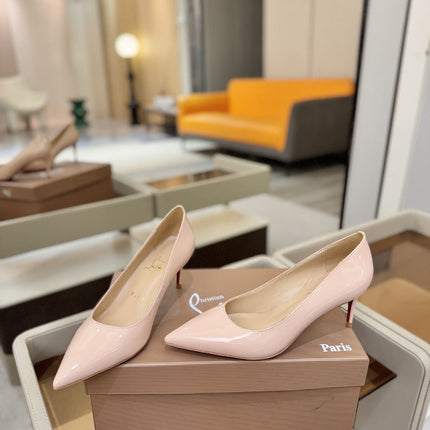 CHRISTIAN LOUBOUTIN 26S POINTED-TOE PUMPS 65 MM IN NUDE PATENT CALFSKIN