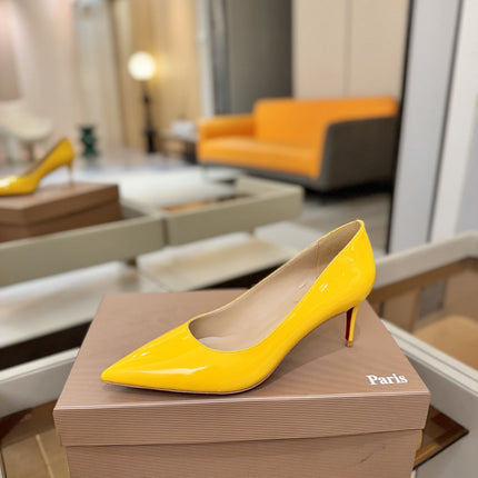 CHRISTIAN LOUBOUTIN 26S POINTED-TOE PUMPS 65 MM IN DARK YELLOW PATENT CALFSKIN
