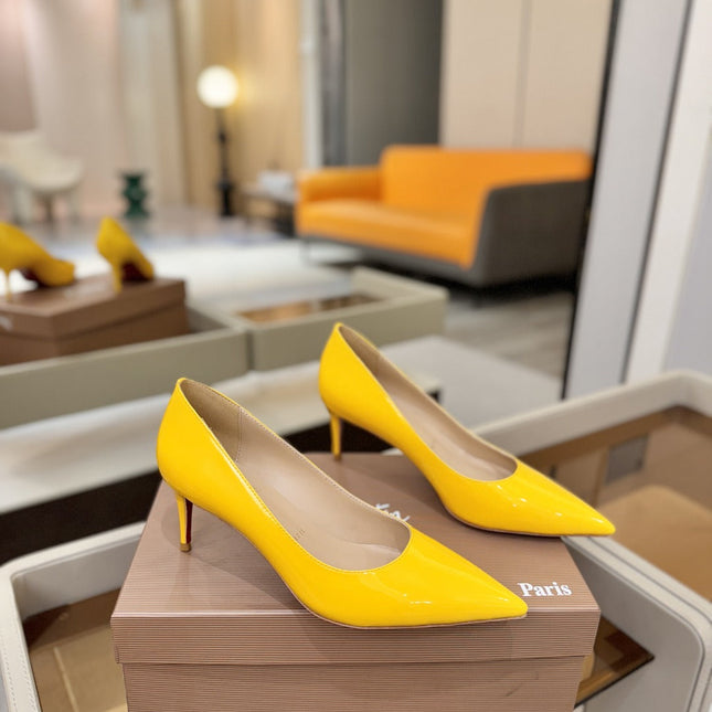 CHRISTIAN LOUBOUTIN 26S POINTED-TOE PUMPS 65 MM IN DARK YELLOW PATENT CALFSKIN