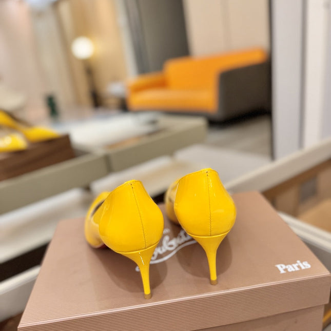 CHRISTIAN LOUBOUTIN 26S POINTED-TOE PUMPS 65 MM IN DARK YELLOW PATENT CALFSKIN