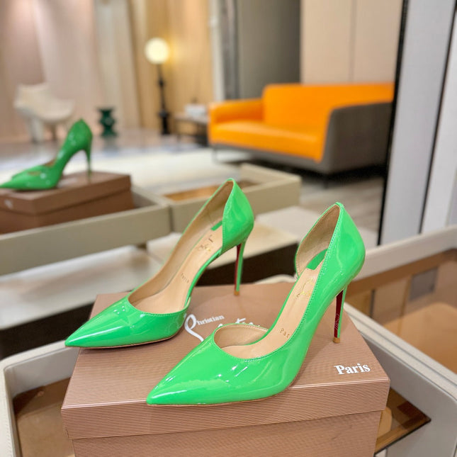 CHRISTIAN LOUBOUTIN 26S POINTED-TOE PUMPS 65 MM IN GREEN PATENT CALFSKIN