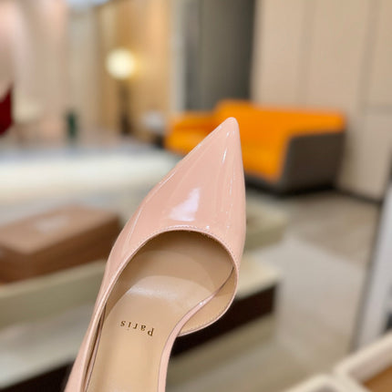 CHRISTIAN LOUBOUTIN 26S CUTOUT SIDE PUMP HEELS 105 MM IN NUDE PATENT CALFSKIN