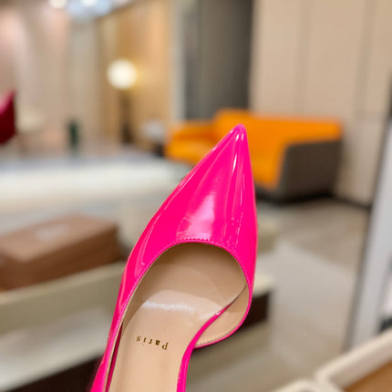 CHRISTIAN LOUBOUTIN 26S CUTOUT SIDE PUMP HEELS 105 MM IN DARK PINK PATENT CALFSKIN