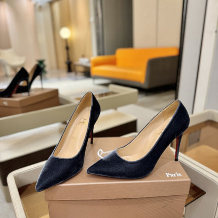 CHRISTIAN LOUBOUTIN 26S PUMP HEELS 105 MM IN NAVY GREY VELVET