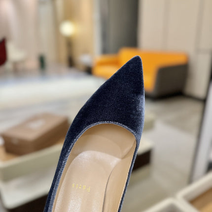 CHRISTIAN LOUBOUTIN 26S PUMP HEELS 105 MM IN NAVY GREY VELVET