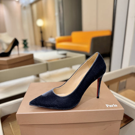 CHRISTIAN LOUBOUTIN 26S PUMP HEELS 105 MM IN NAVY GREY VELVET