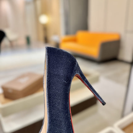 CHRISTIAN LOUBOUTIN 26S PUMP HEELS 105 MM IN NAVY GREY VELVET