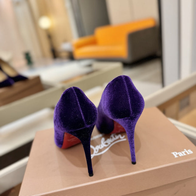 CHRISTIAN LOUBOUTIN 26S PUMP HEELS 105 MM IN DARK PURPLE VELVET