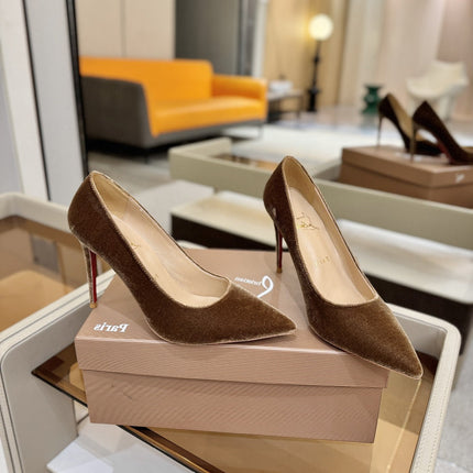 CHRISTIAN LOUBOUTIN 26S PUMP HEELS 105 MM IN BROWN VELVET