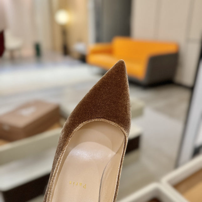 CHRISTIAN LOUBOUTIN 26S PUMP HEELS 105 MM IN BROWN VELVET