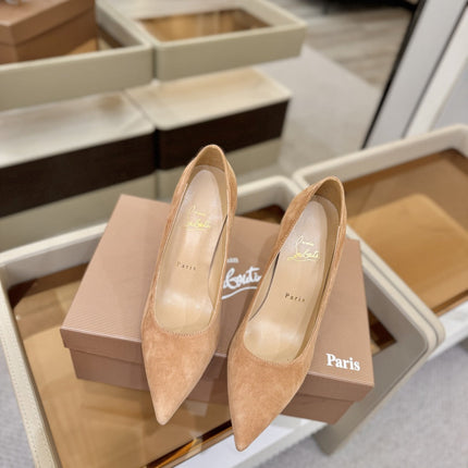 CHRISTIAN LOUBOUTIN 26S PUMP HEELS 105 MM IN BEIGE SUEDE