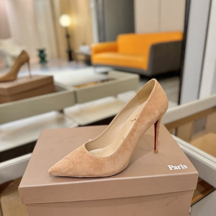 CHRISTIAN LOUBOUTIN 26S PUMP HEELS 105 MM IN BEIGE SUEDE