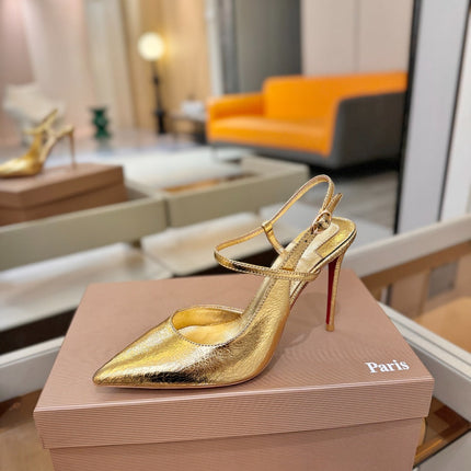CHRISTIAN LOUBOUTIN 26S JENLOVE HEEL SLINGBACKS 105 MM IN GOLD CALFSKIN