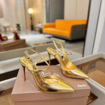 CHRISTIAN LOUBOUTIN 26S JENLOVE HEEL SLINGBACKS 105 MM IN GOLD CALFSKIN