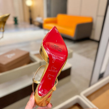 CHRISTIAN LOUBOUTIN 26S JENLOVE HEEL SLINGBACKS 105 MM IN GOLD CALFSKIN