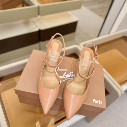 CHRISTIAN LOUBOUTIN 26S JENLOVE HEEL SLINGBACKS 105 MM IN NUDE CALFSKIN