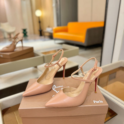 CHRISTIAN LOUBOUTIN 26S JENLOVE HEEL SLINGBACKS 105 MM IN NUDE CALFSKIN