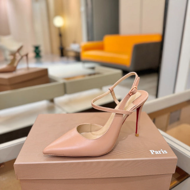 CHRISTIAN LOUBOUTIN 26S JENLOVE HEEL SLINGBACKS 105 MM IN NUDE CALFSKIN