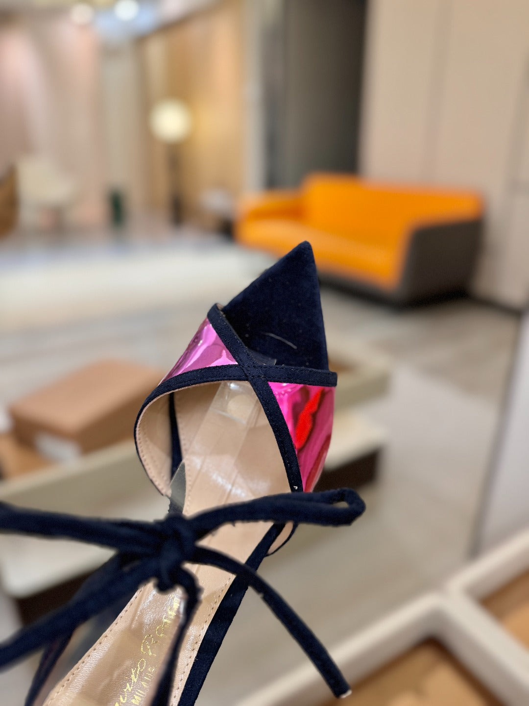 GIANVITO ROSSI 26S HEELS 105 MM IN NAVY BLUE SUEDE AND METALLIC PINK CALFSKIN