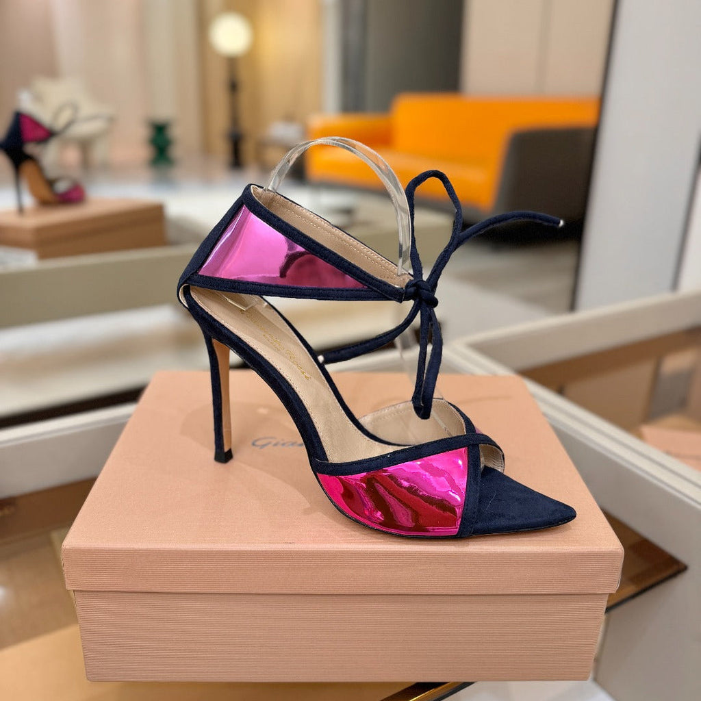 GIANVITO ROSSI 26S HEELS 105 MM IN NAVY BLUE SUEDE AND METALLIC PINK CALFSKIN