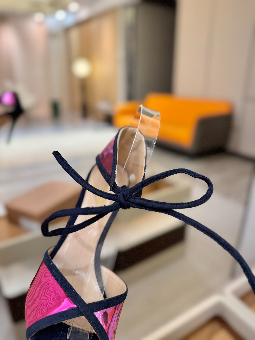GIANVITO ROSSI 26S HEELS 105 MM IN NAVY BLUE SUEDE AND METALLIC PINK CALFSKIN