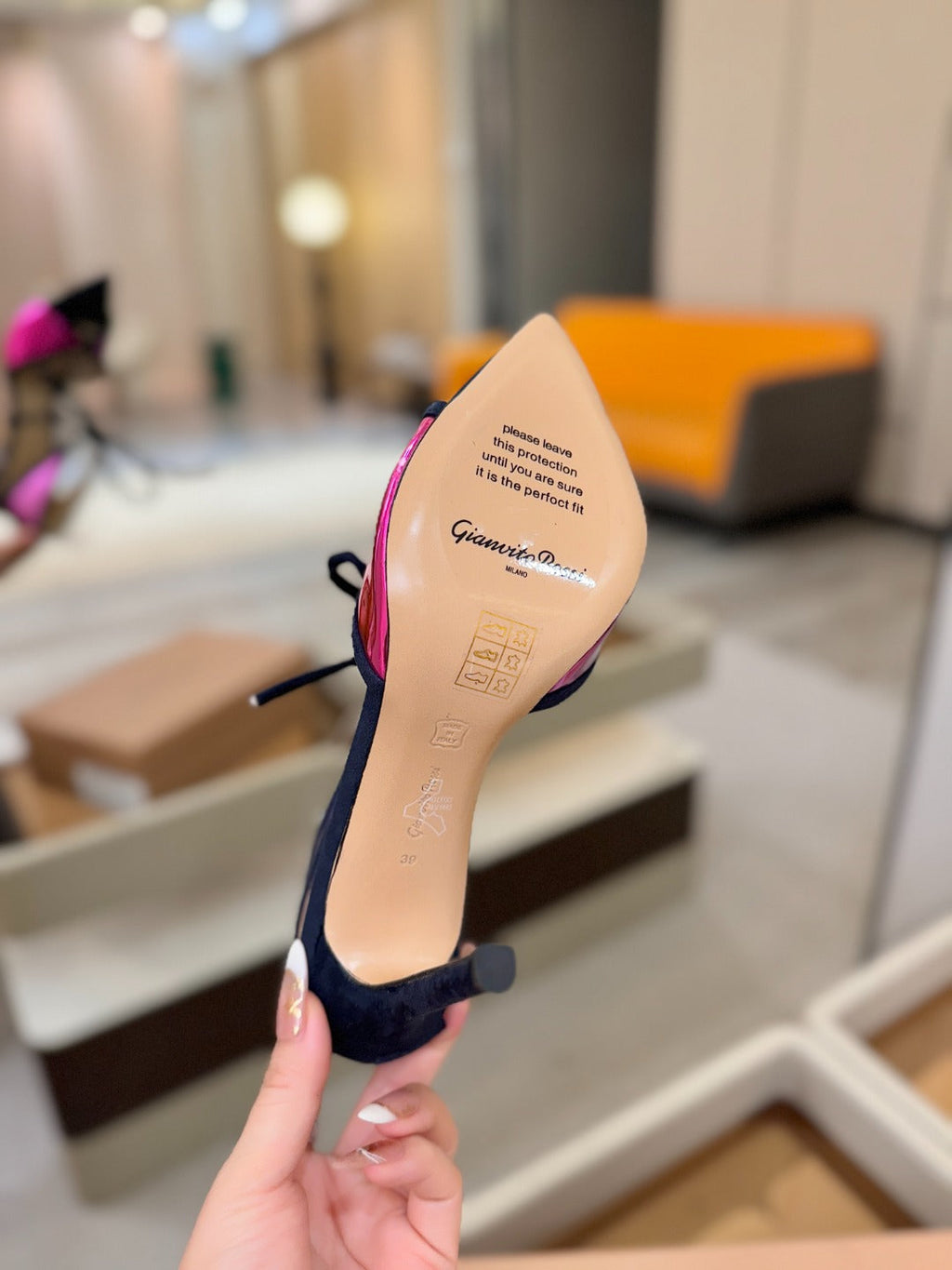 GIANVITO ROSSI 26S HEELS 105 MM IN NAVY BLUE SUEDE AND METALLIC PINK CALFSKIN