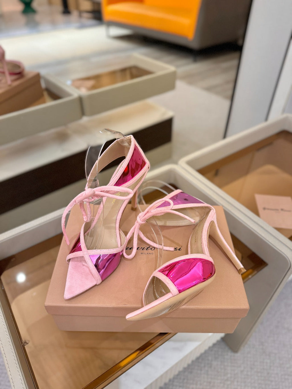 GIANVITO ROSSI 26S HEELS 105 MM IN LIGHT PINK SUEDE AND METALLIC PINK CALFSKIN