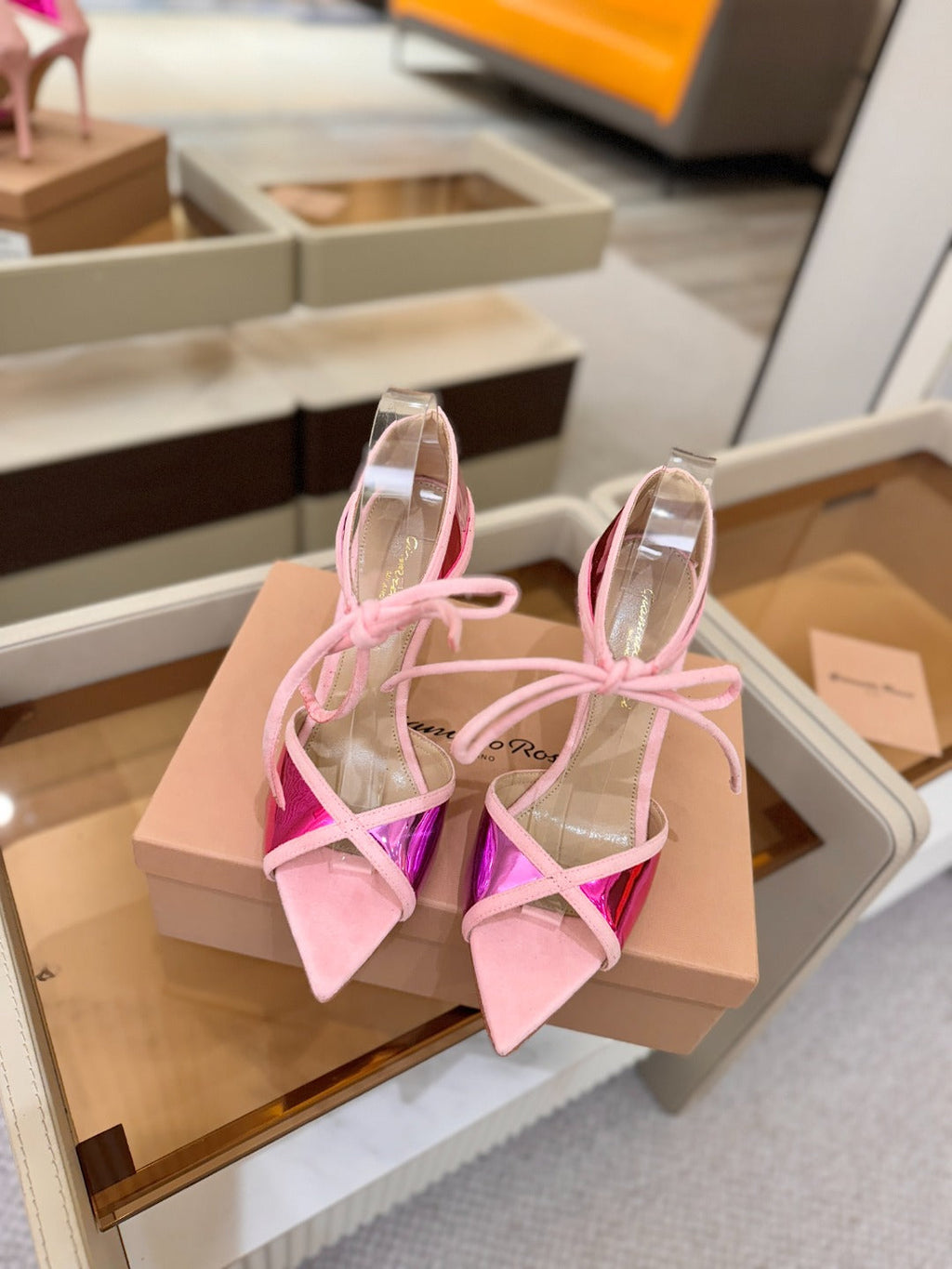 GIANVITO ROSSI 26S HEELS 105 MM IN LIGHT PINK SUEDE AND METALLIC PINK CALFSKIN
