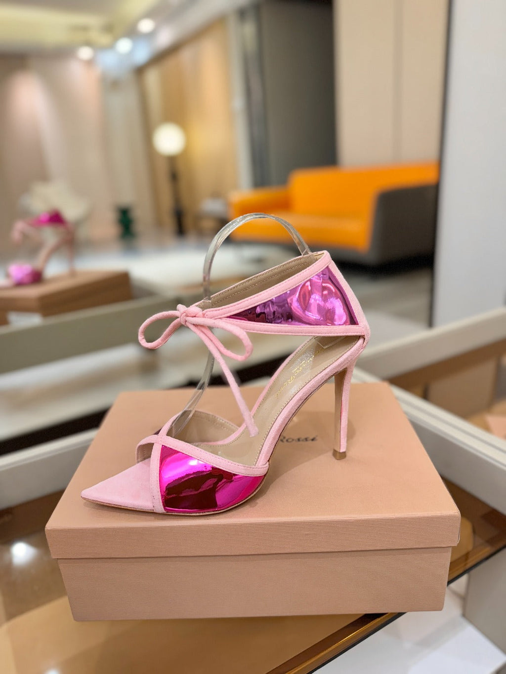 GIANVITO ROSSI 26S HEELS 105 MM IN LIGHT PINK SUEDE AND METALLIC PINK CALFSKIN