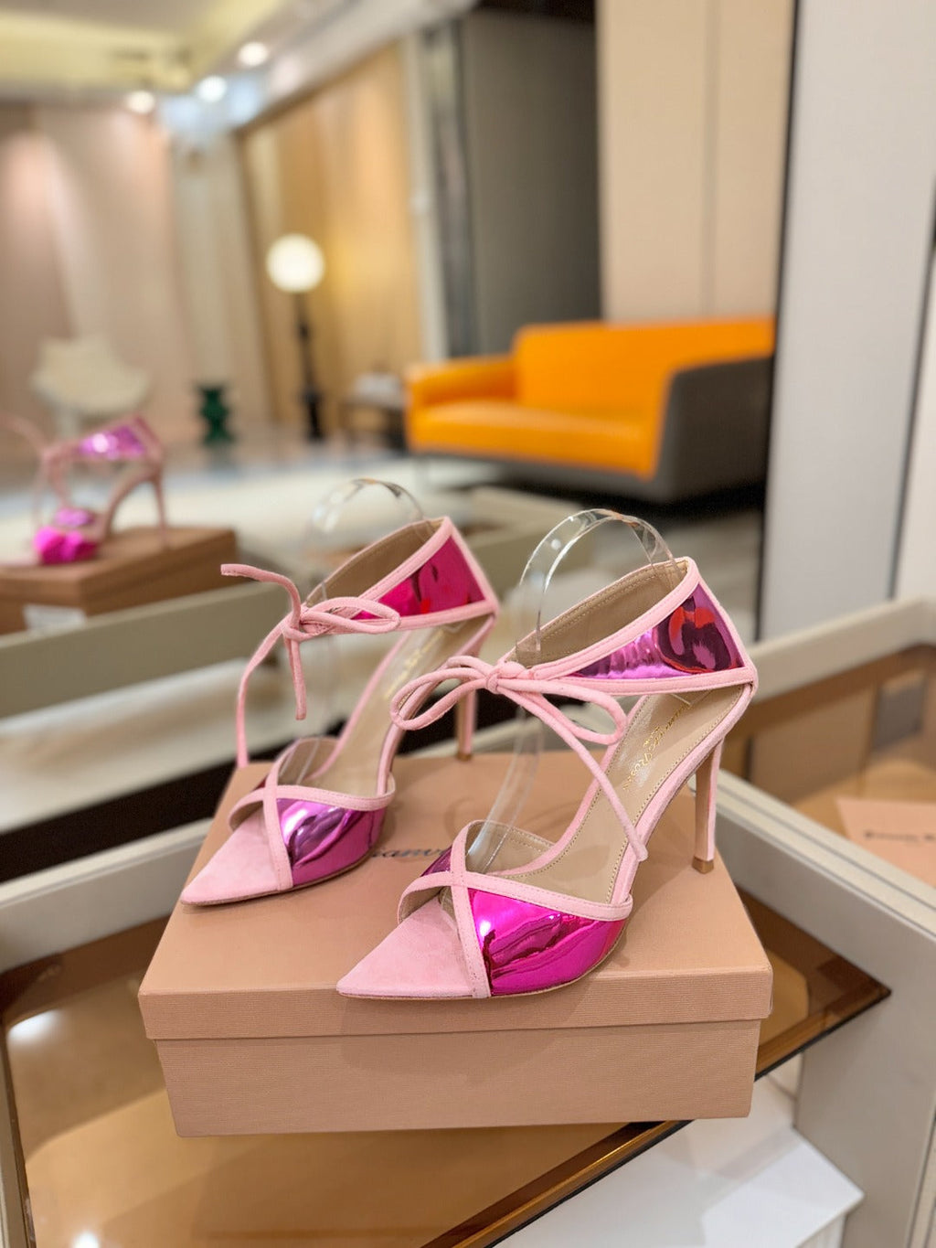 GIANVITO ROSSI 26S HEELS 105 MM IN LIGHT PINK SUEDE AND METALLIC PINK CALFSKIN