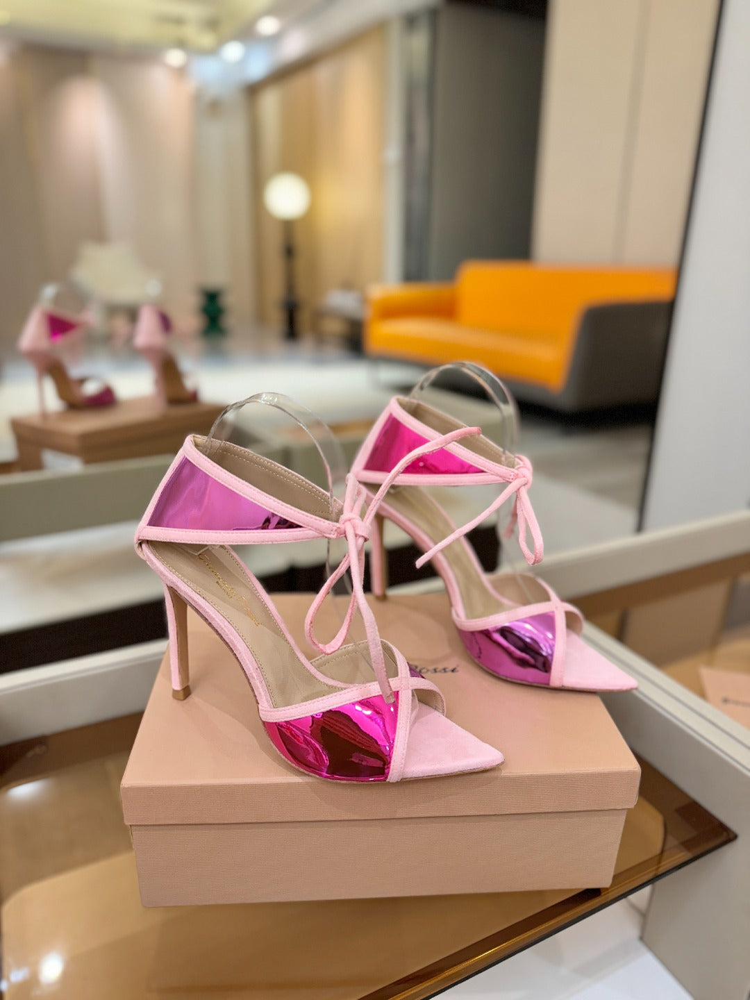 GIANVITO ROSSI 26S HEELS 105 MM IN LIGHT PINK SUEDE AND METALLIC PINK CALFSKIN