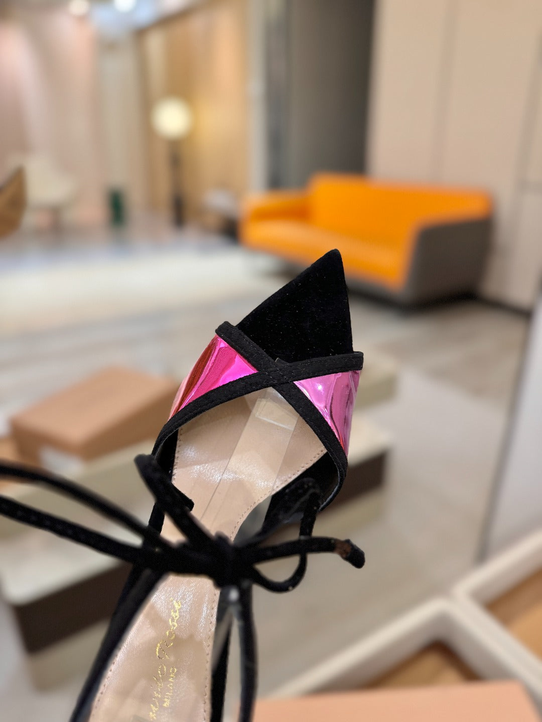GIANVITO ROSSI 26S HEELS 105 MM IN BLACK SUEDE AND METALLIC PINK CALFSKIN