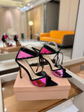 GIANVITO ROSSI 26S HEELS 105 MM IN BLACK SUEDE AND METALLIC PINK CALFSKIN