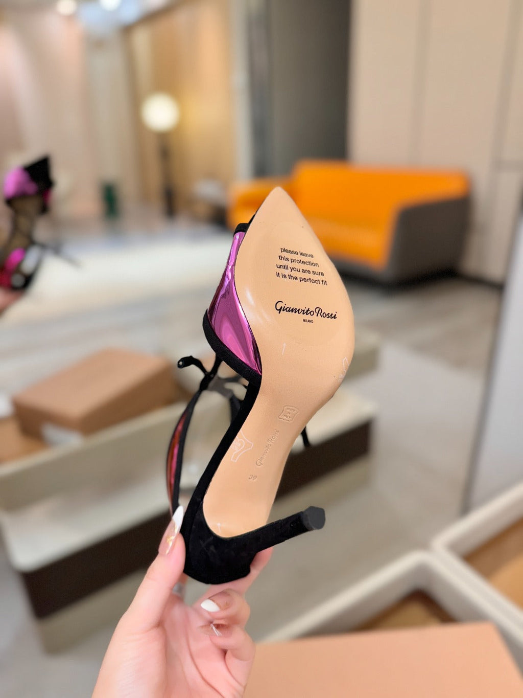 GIANVITO ROSSI 26S HEELS 105 MM IN BLACK SUEDE AND METALLIC PINK CALFSKIN