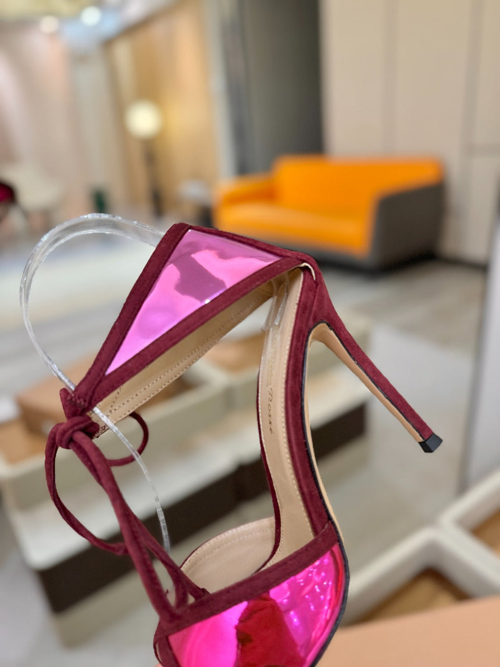 GIANVITO ROSSI 26S HEELS 105 MM IN DARK RED SUEDE AND METALLIC PINK CALFSKIN