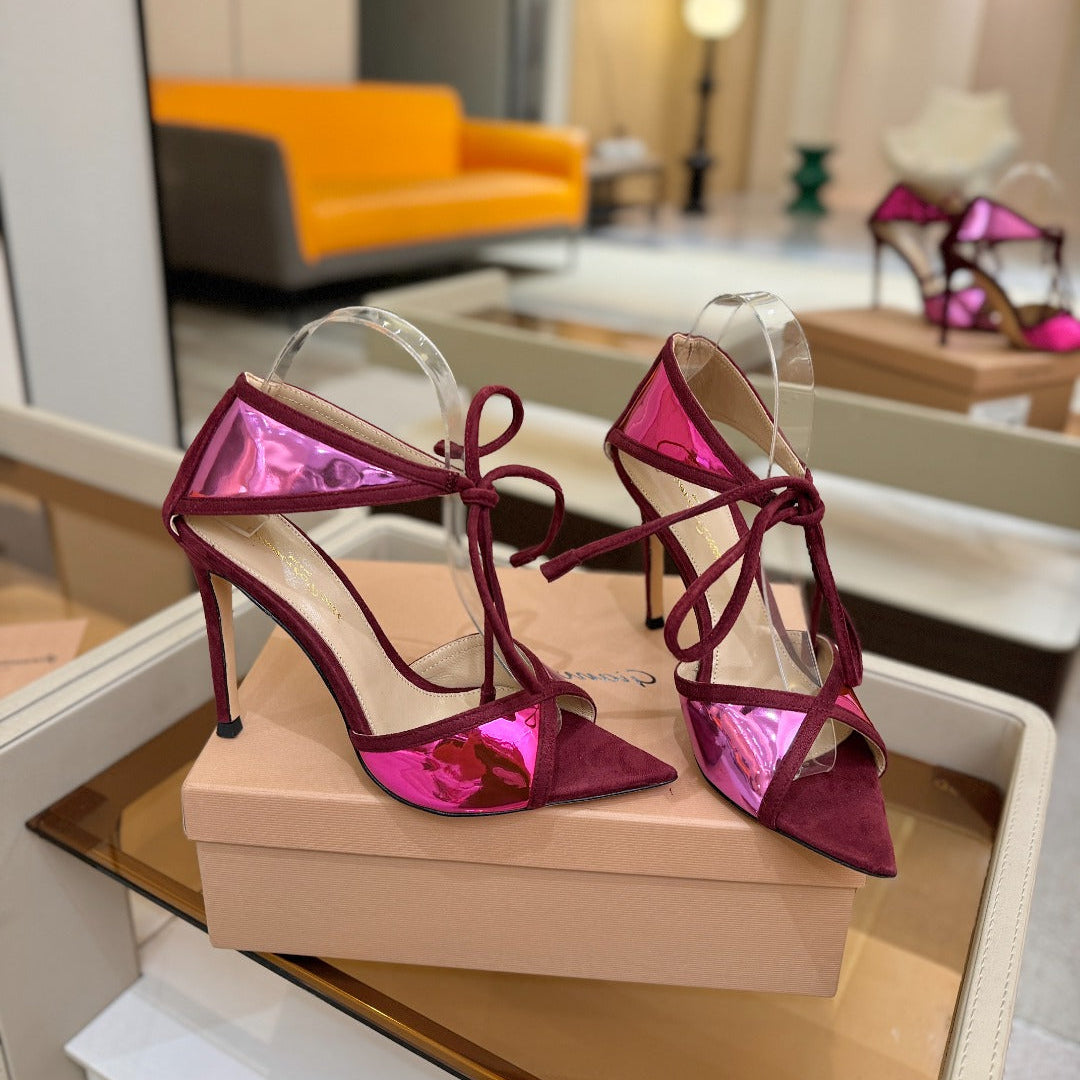 GIANVITO ROSSI 26S HEELS 105 MM IN DARK RED SUEDE AND METALLIC PINK CALFSKIN