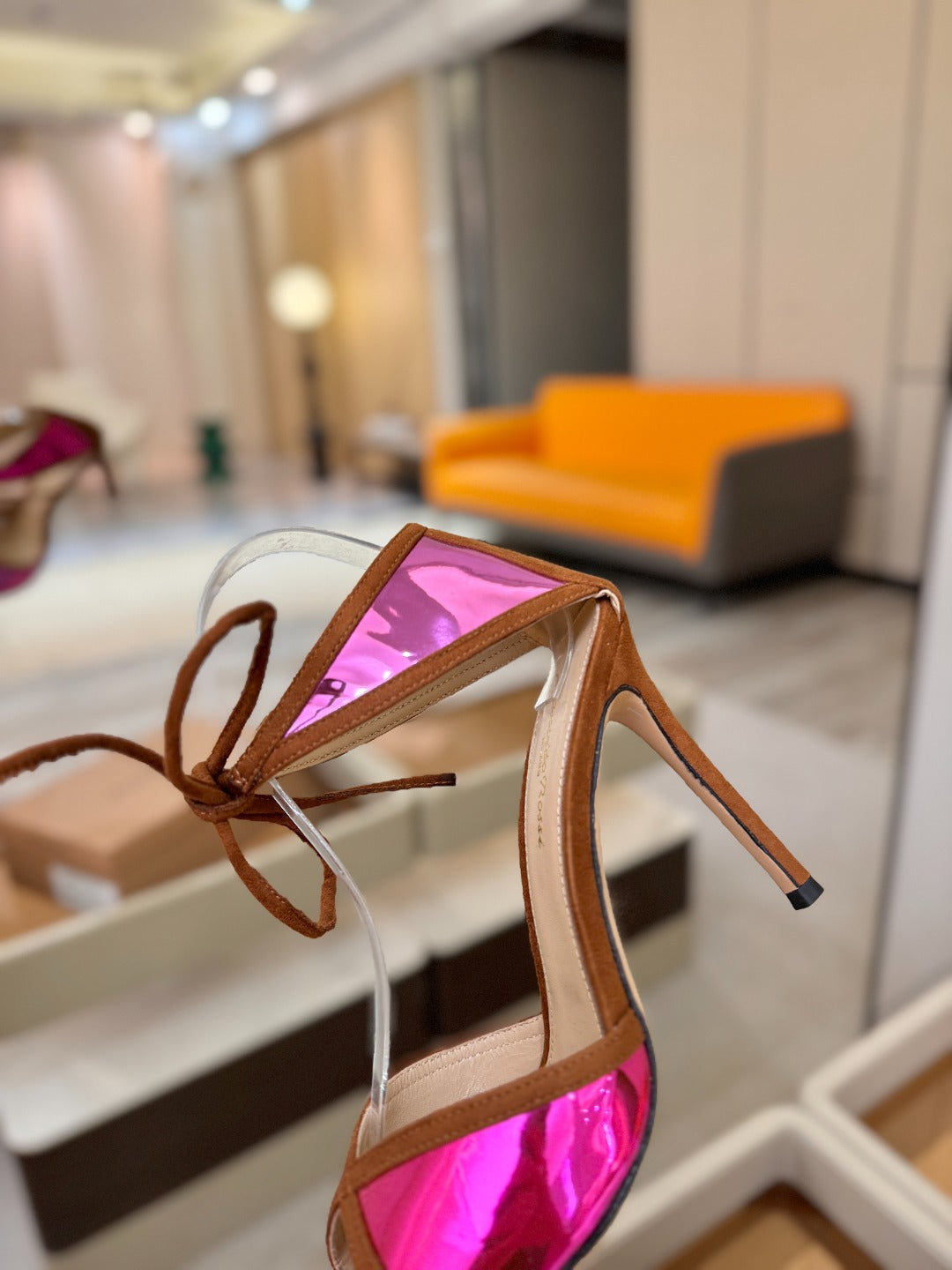 GIANVITO ROSSI 26S HEELS 105 MM IN BROWN SUEDE AND METALLIC PINK CALFSKIN