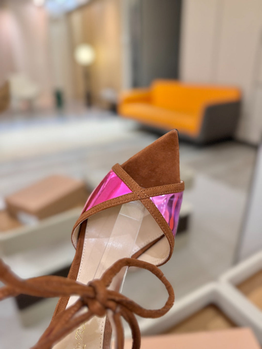 GIANVITO ROSSI 26S HEELS 105 MM IN BROWN SUEDE AND METALLIC PINK CALFSKIN