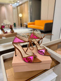GIANVITO ROSSI 26S HEELS 105 MM IN BROWN SUEDE AND METALLIC PINK CALFSKIN