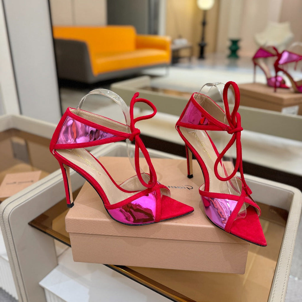 GIANVITO ROSSI 26S HEELS 105 MM IN RED SUEDE AND METALLIC PINK CALFSKIN