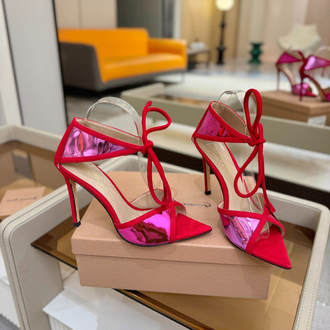GIANVITO ROSSI 26S HEELS 105 MM IN RED SUEDE AND METALLIC PINK CALFSKIN