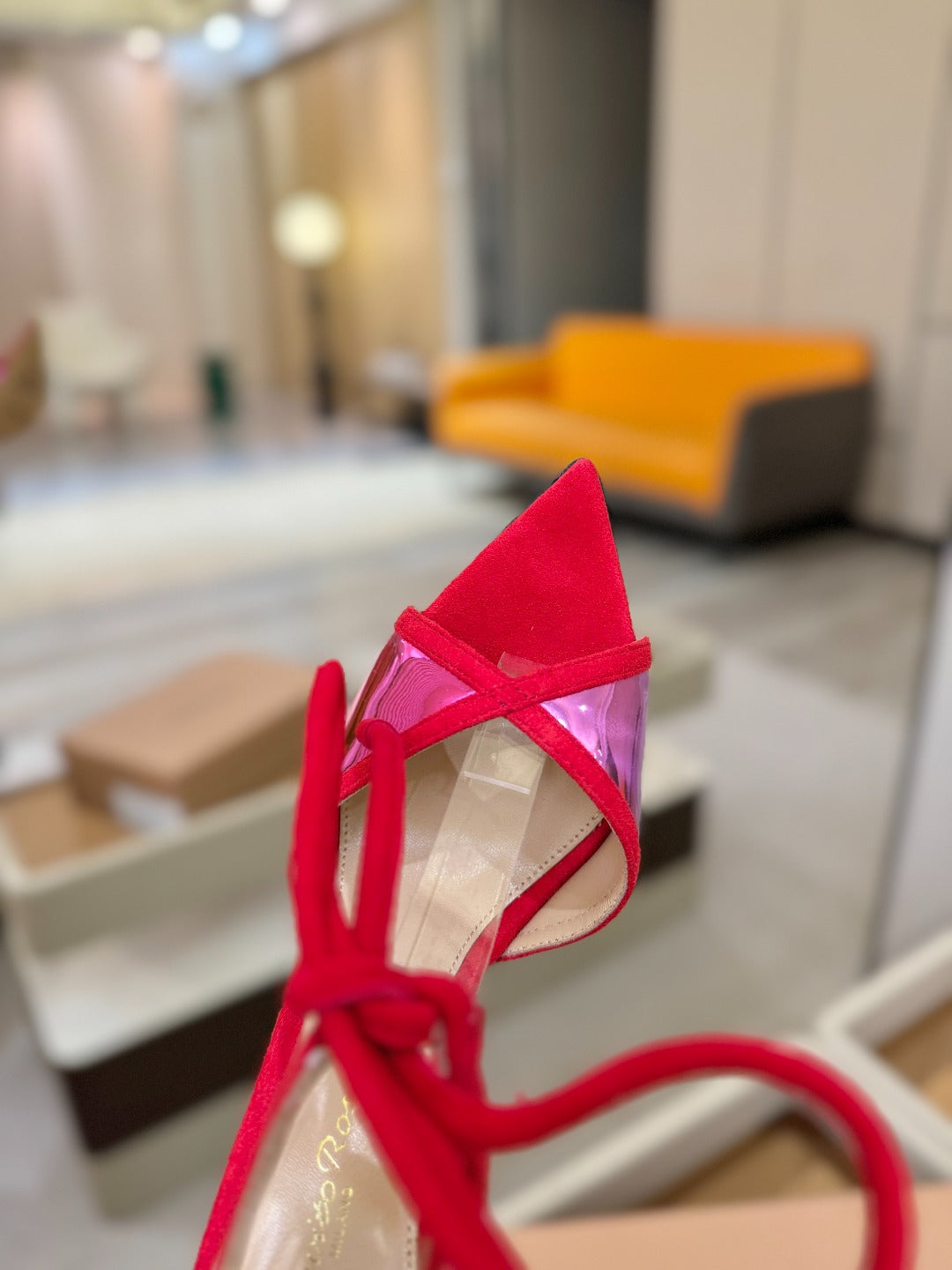 GIANVITO ROSSI 26S HEELS 105 MM IN RED SUEDE AND METALLIC PINK CALFSKIN