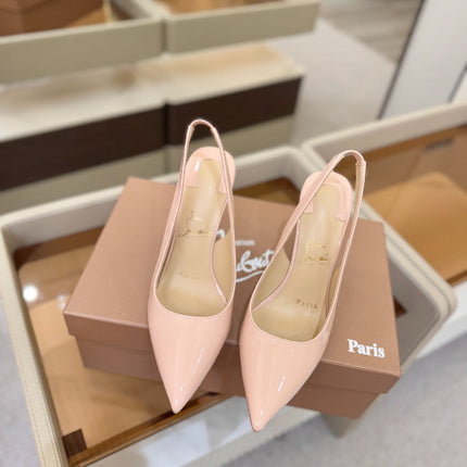 CHRISTIAN LOUBOUTIN 26S SLINGBACK HEELS 105 MM IN NUDE PINK PATENT CALFSKIN