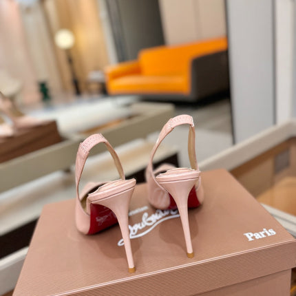 CHRISTIAN LOUBOUTIN 26S SLINGBACK HEELS 105 MM IN NUDE PINK PATENT CALFSKIN