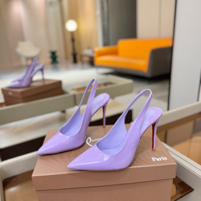 CHRISTIAN LOUBOUTIN 26S SLINGBACK HEELS 105 MM IN LIGHT PURPLE PATENT CALFSKIN