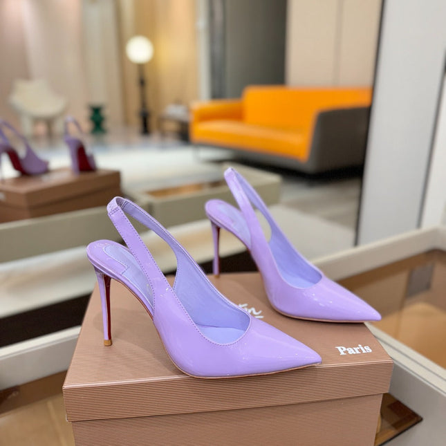 CHRISTIAN LOUBOUTIN 26S SLINGBACK HEELS 105 MM IN LIGHT PURPLE PATENT CALFSKIN